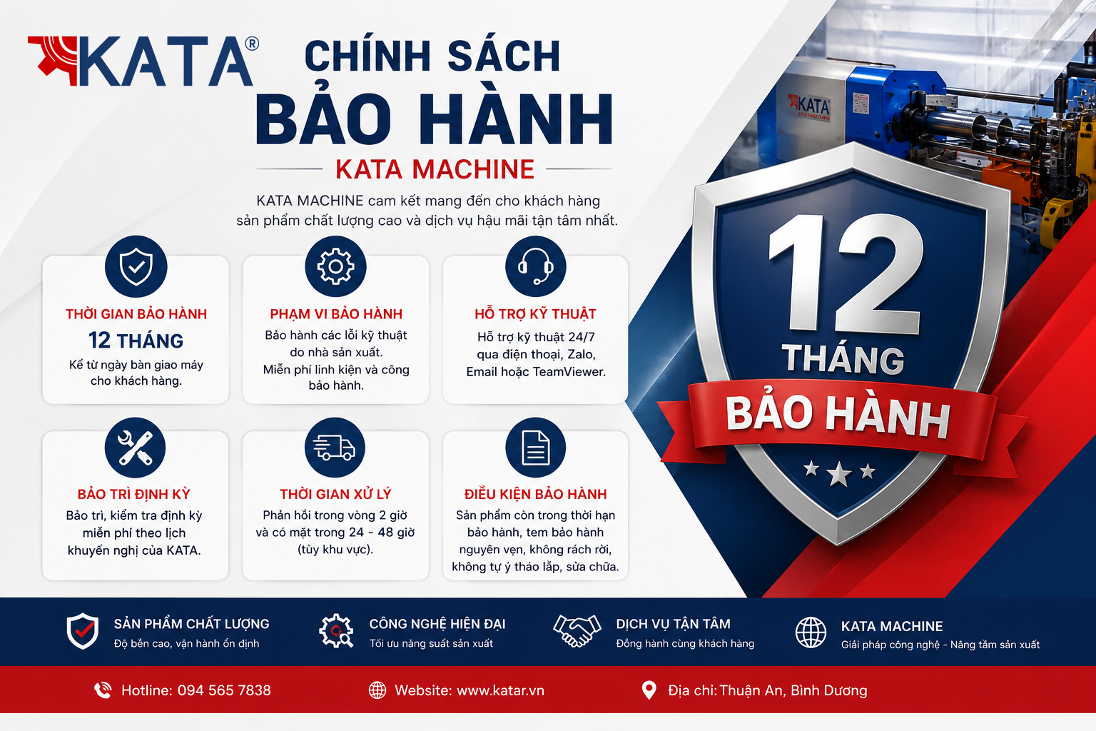 Chính sách bảo hành KATA MACHINE