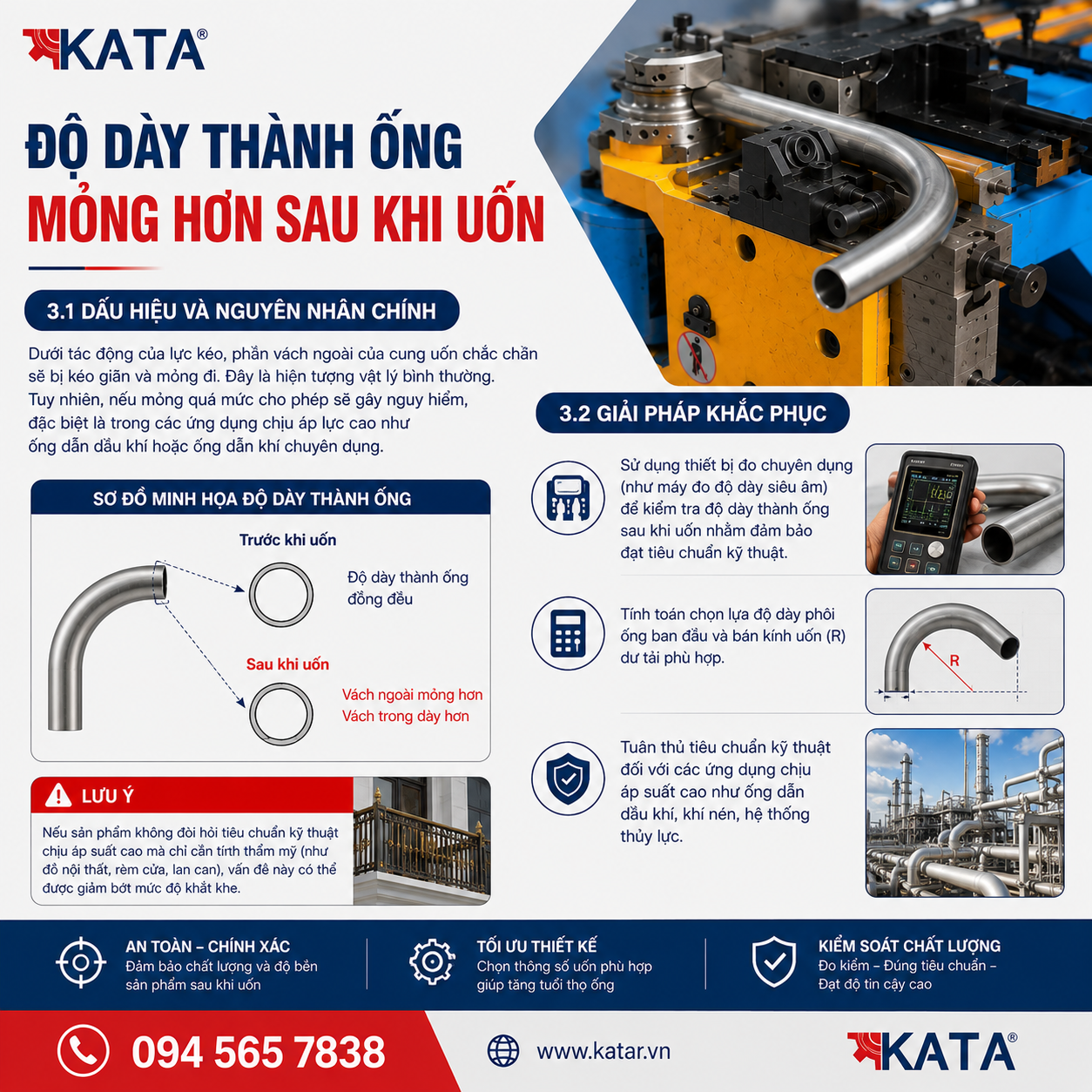 Sơ đồ minh họa độ dày thành ống mỏng hơn sau khi uốn